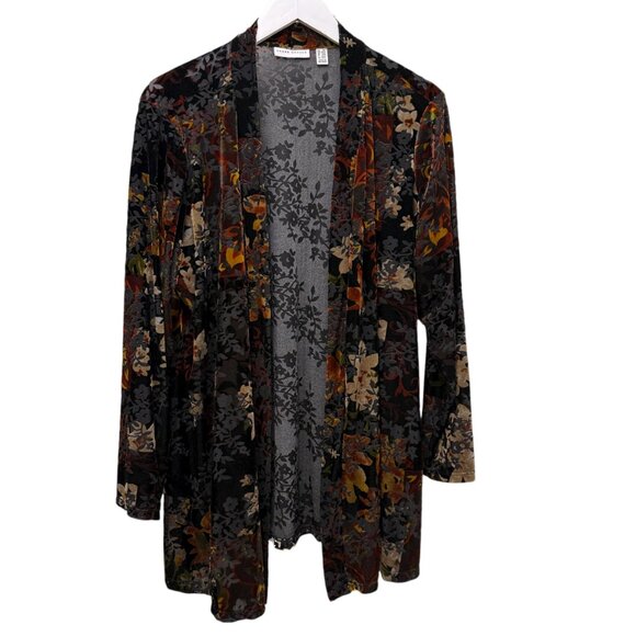 SUSAN GRAVER Stretch Velvet Jacket Plus Size 2X Petite Black Fall Leaf Cardigan - Picture 1 of 10